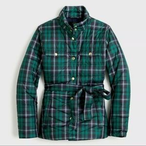 J Crew Blue Green Plaid Puffer Jacket Size M